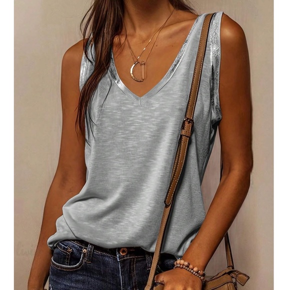 Tops - Solid V neck Minimalist Tank Top